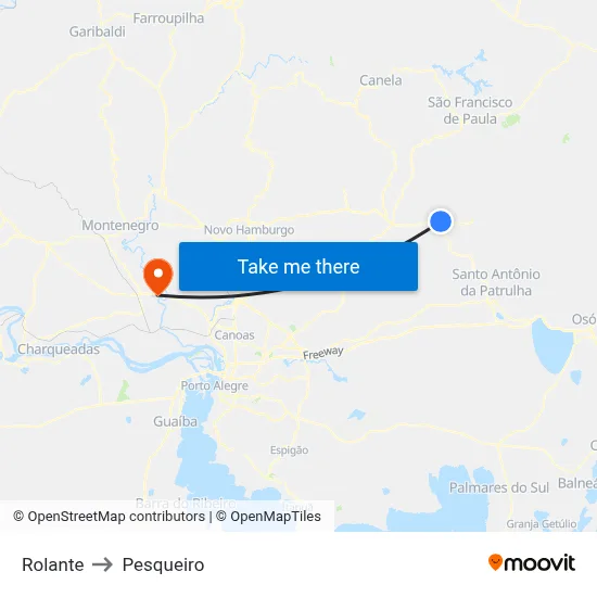 Rolante to Pesqueiro map