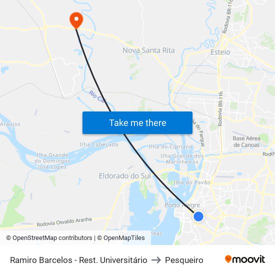 Ramiro Barcelos - Rest. Universitário to Pesqueiro map