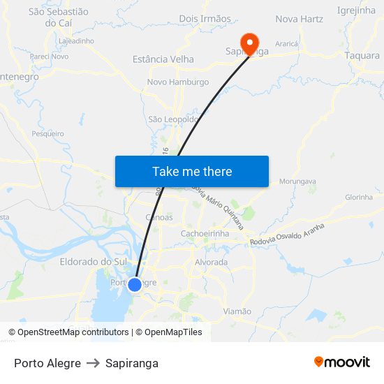 Porto Alegre to Sapiranga map