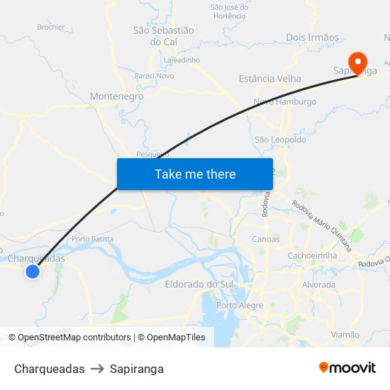 Charqueadas to Sapiranga map