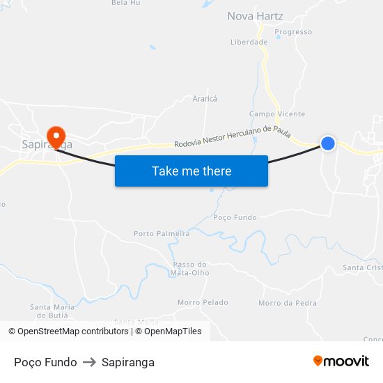 Poço Fundo to Sapiranga map