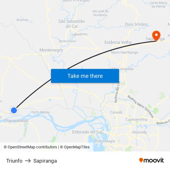 Triunfo to Sapiranga map