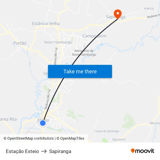 Estação Esteio to Sapiranga map