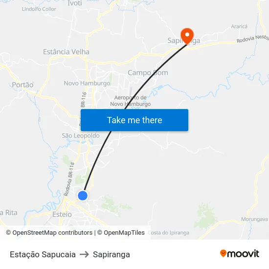 Estação Sapucaia to Sapiranga map