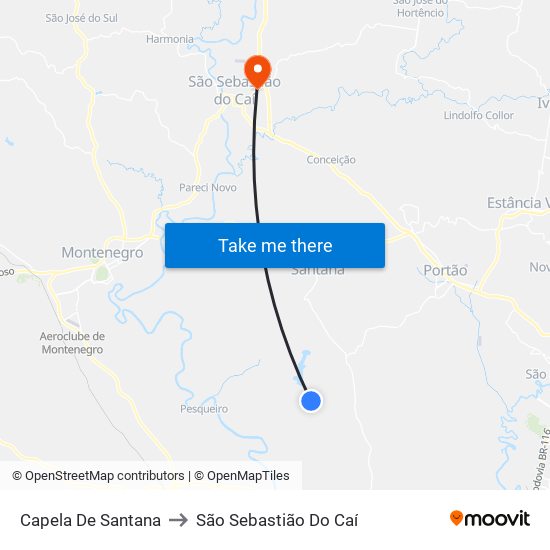 Capela De Santana to São Sebastião Do Caí map