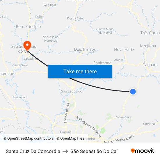 Santa Cruz Da Concordia to São Sebastião Do Caí map