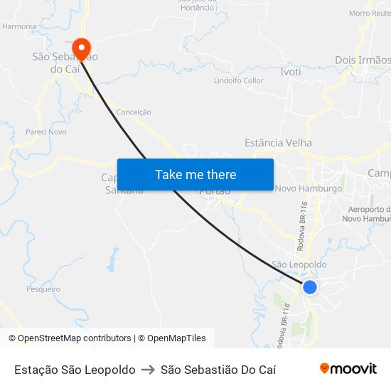 Estação São Leopoldo to São Sebastião Do Caí map