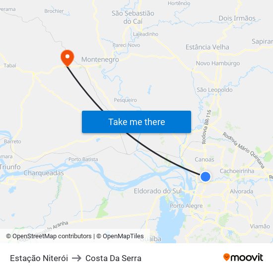 Estação Niterói to Costa Da Serra map