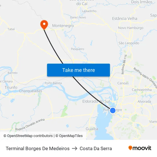 Terminal Borges De Medeiros to Costa Da Serra map