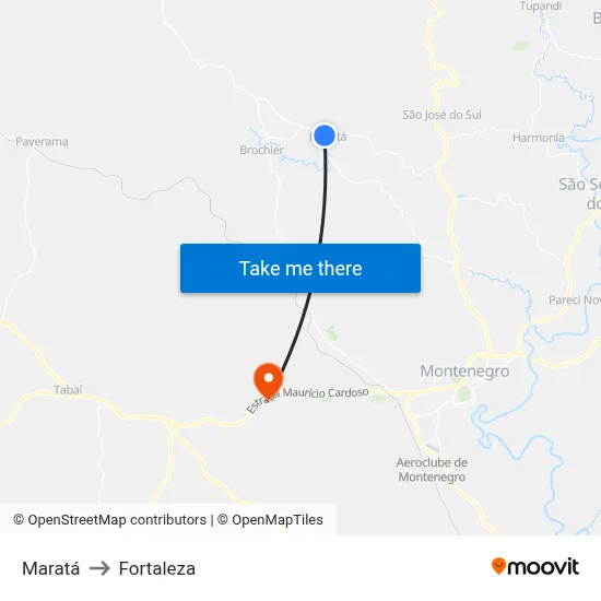 Maratá to Fortaleza map