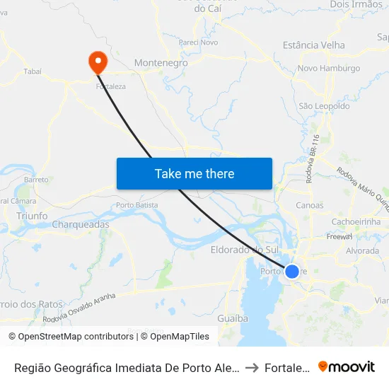 Região Geográfica Imediata De Porto Alegre to Fortaleza map