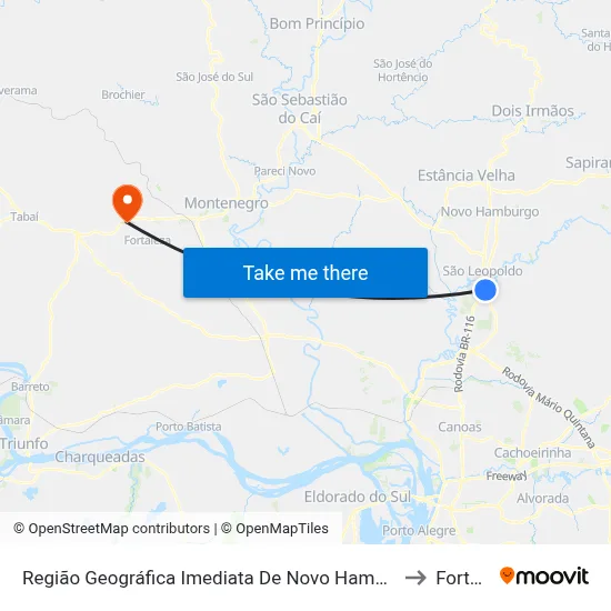 Região Geográfica Imediata De Novo Hamburgo - São Leopoldo to Fortaleza map