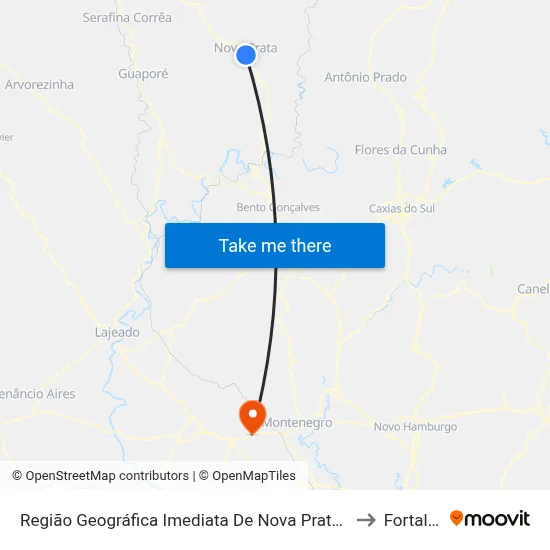 Região Geográfica Imediata De Nova Prata - Guaporé to Fortaleza map