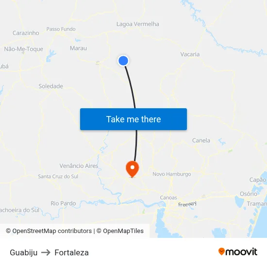 Guabiju to Fortaleza map