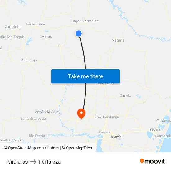 Ibiraiaras to Fortaleza map