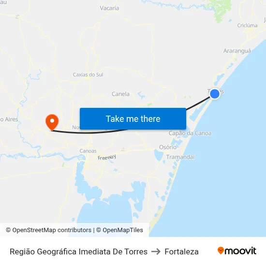 Região Geográfica Imediata De Torres to Fortaleza map