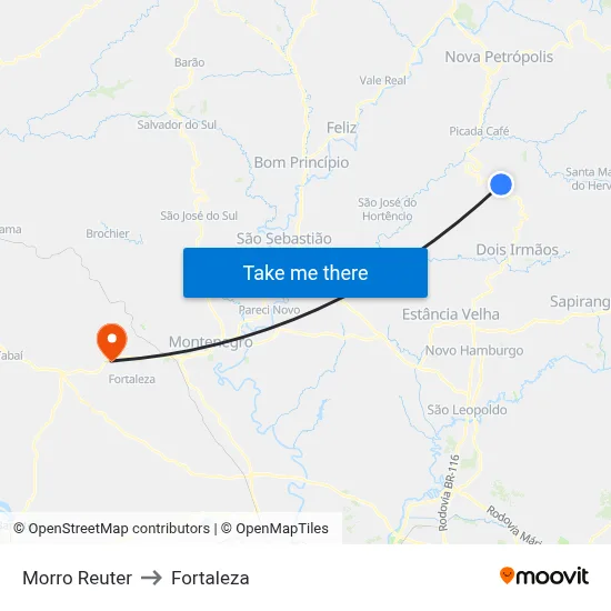 Morro Reuter to Fortaleza map