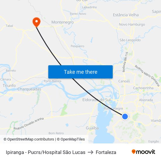 Ipiranga - Pucrs/Hospital São Lucas to Fortaleza map