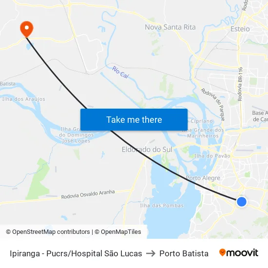 Ipiranga - Pucrs/Hospital São Lucas to Porto Batista map