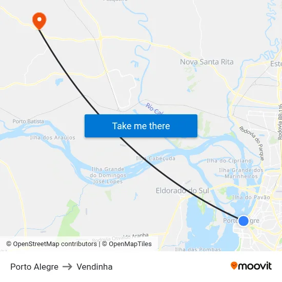 Porto Alegre to Vendinha map