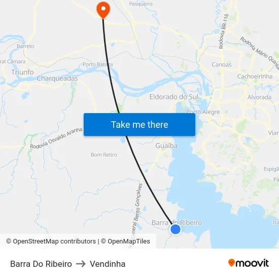 Barra Do Ribeiro to Vendinha map