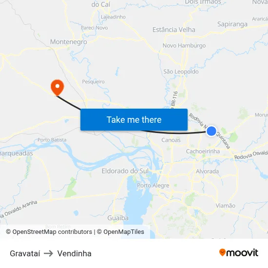 Gravataí to Vendinha map