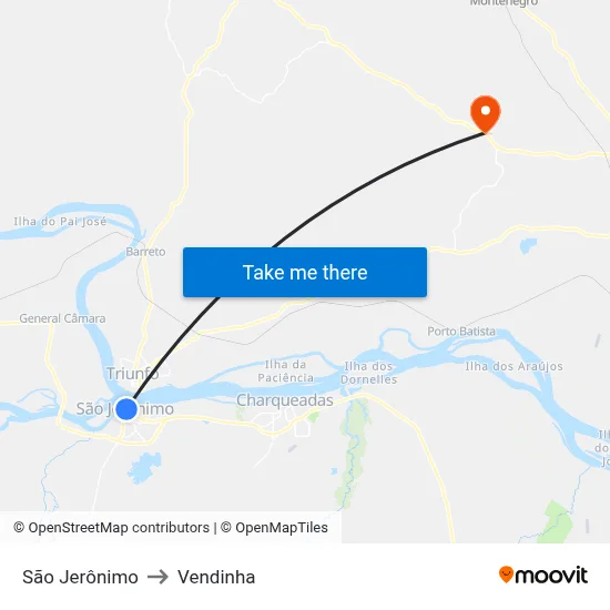 São Jerônimo to Vendinha map