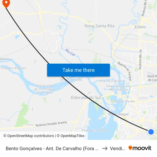 Bento Gonçalves - Ant. De Carvalho (Fora Do Corredor) to Vendinha map