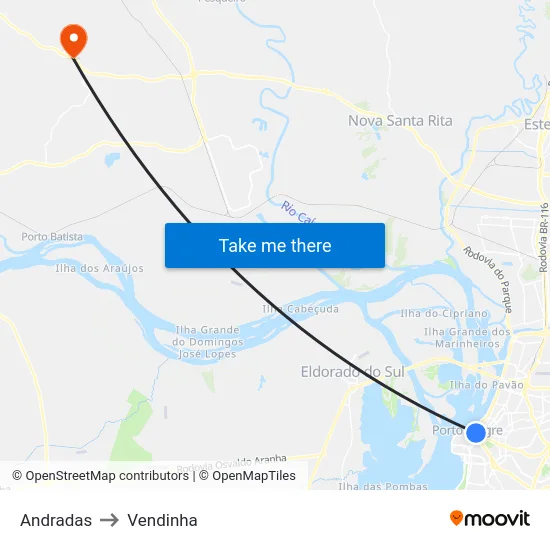 Andradas to Vendinha map