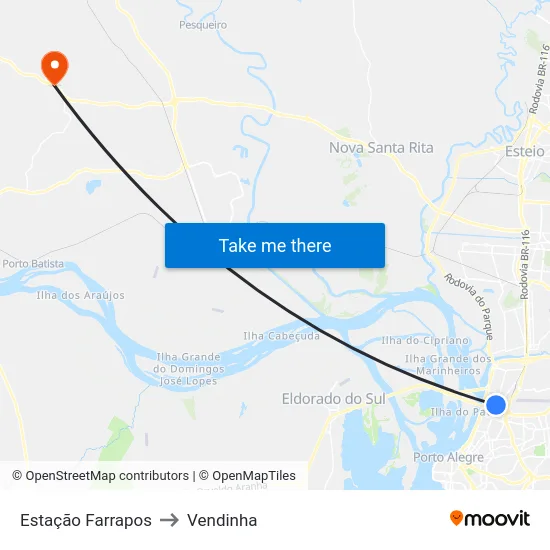 Estação Farrapos to Vendinha map