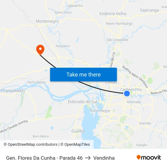 Gen. Flores Da Cunha - Parada 46 to Vendinha map