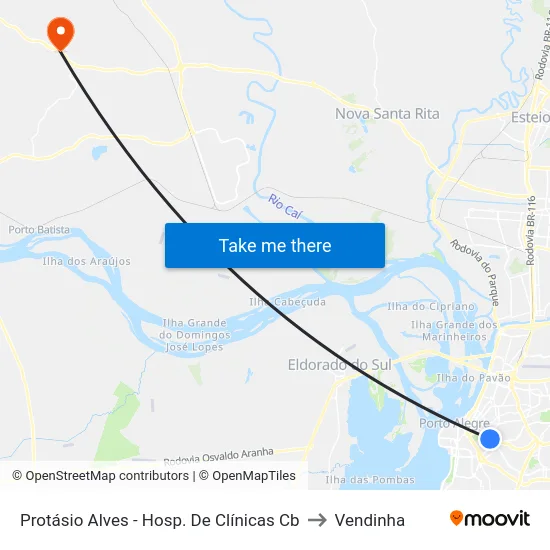 Protásio Alves - Hosp. De Clínicas Cb to Vendinha map