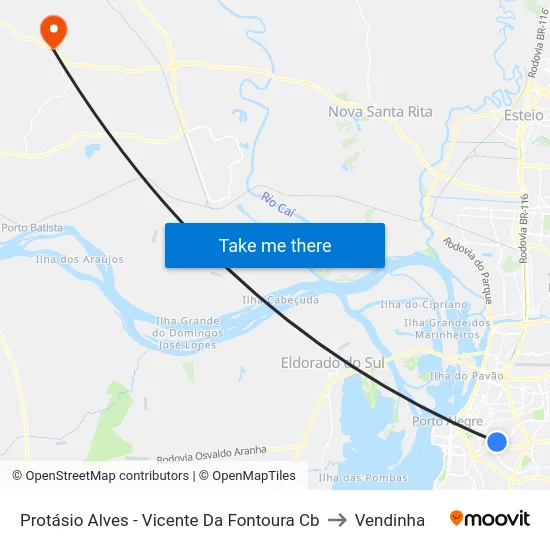 Protásio Alves - Vicente Da Fontoura Cb to Vendinha map