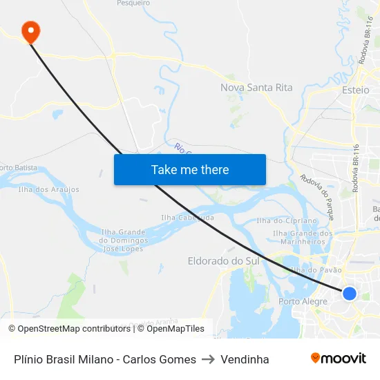 Plínio Brasil Milano - Carlos Gomes to Vendinha map