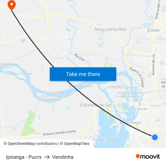 Ipiranga - Pucrs to Vendinha map