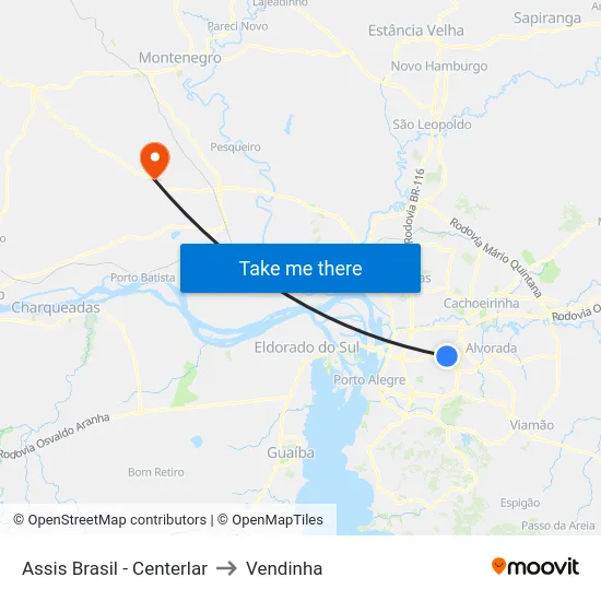 Assis Brasil - Centerlar to Vendinha map