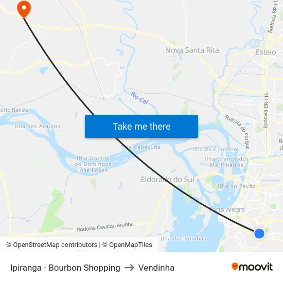 Ipiranga - Bourbon Shopping to Vendinha map