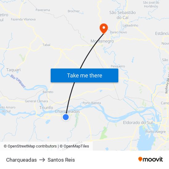 Charqueadas to Santos Reis map