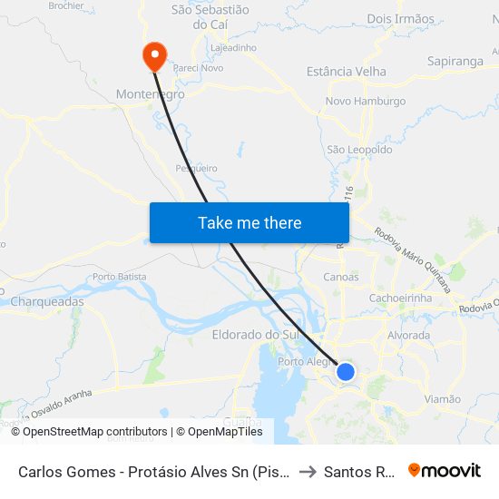 Carlos Gomes - Protásio Alves Sn (Piso 1) to Santos Reis map