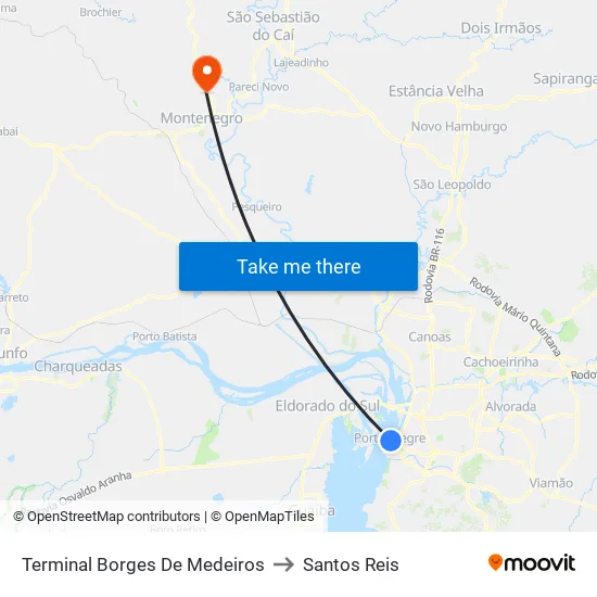 Terminal Borges De Medeiros to Santos Reis map