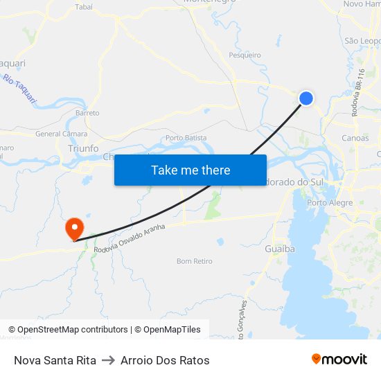 Nova Santa Rita to Arroio Dos Ratos map