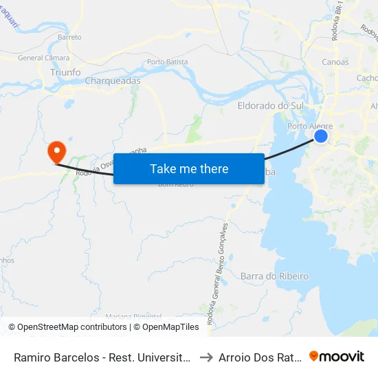 Ramiro Barcelos - Rest. Universitário to Arroio Dos Ratos map