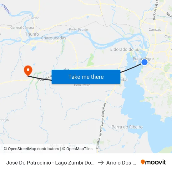 José Do Patrocínio - Lago Zumbi Dos Palmares to Arroio Dos Ratos map