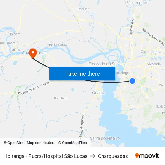 Ipiranga - Pucrs/Hospital São Lucas to Charqueadas map