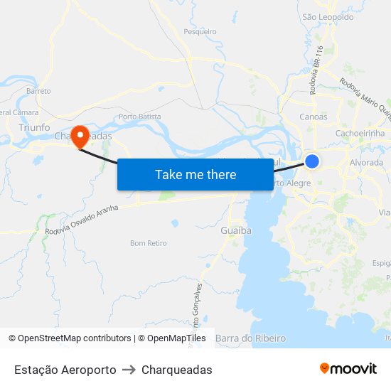 Estação Aeroporto to Charqueadas map