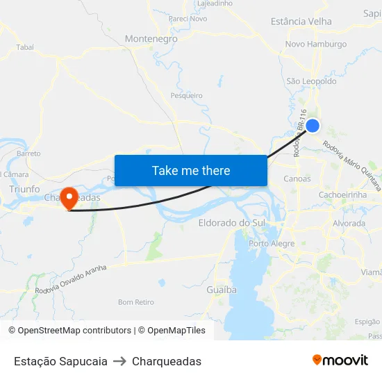 Estação Sapucaia to Charqueadas map