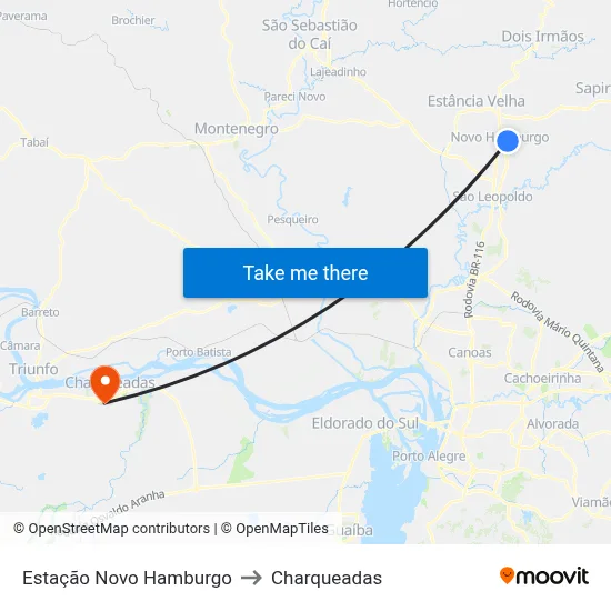 Estação Novo Hamburgo to Charqueadas map
