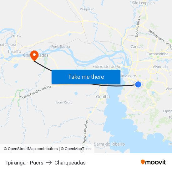 Ipiranga - Pucrs to Charqueadas map