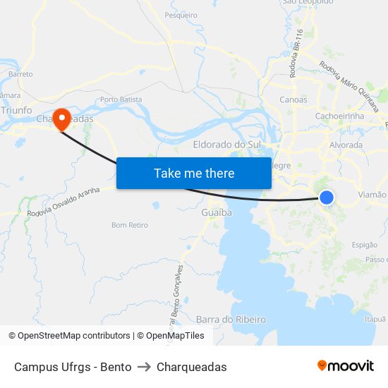 Campus Ufrgs - Bento to Charqueadas map