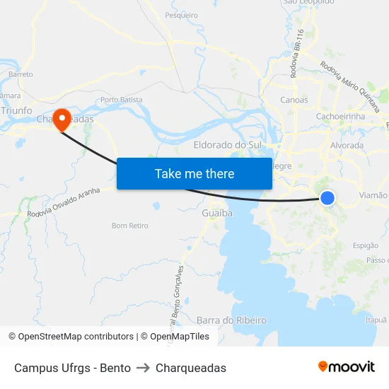 Campus Ufrgs - Bento to Charqueadas map